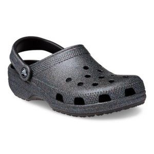 NWT CROCS M3 W5 - Black & Silver Classic Glitter II Clog